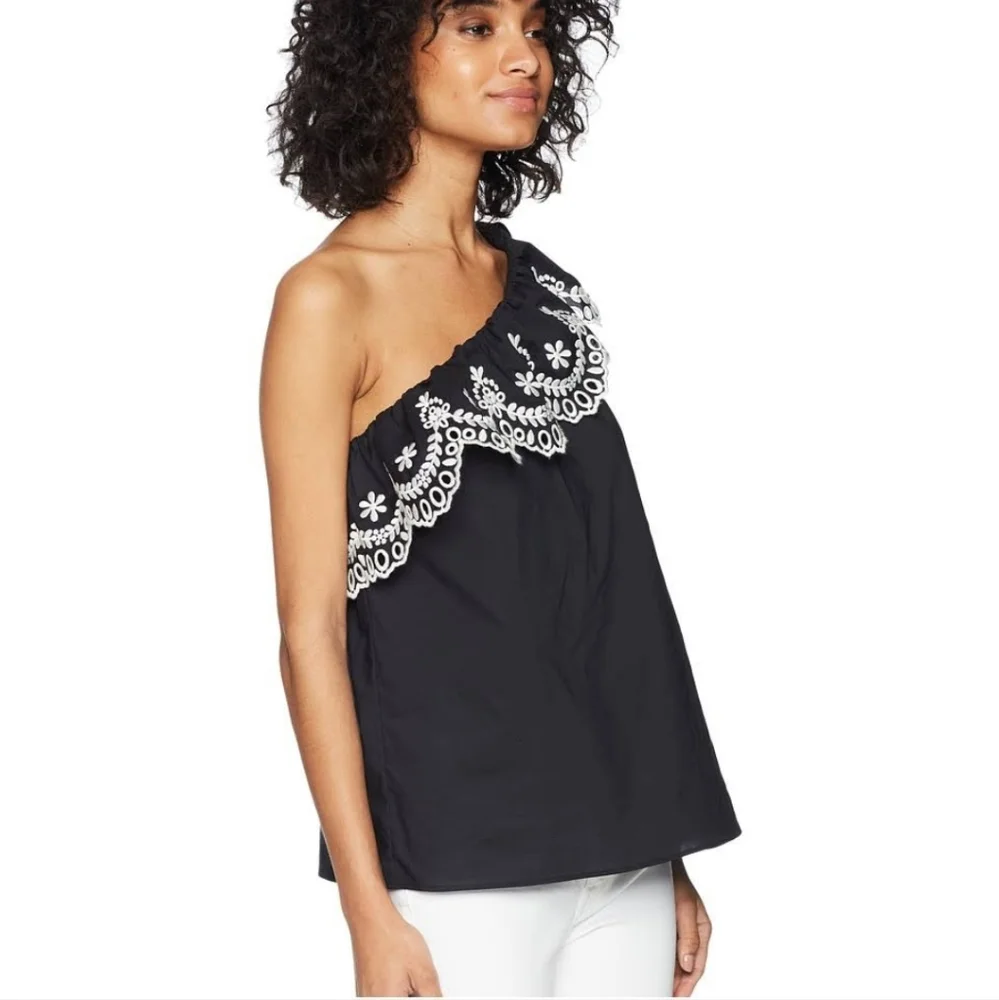 Kate Spade NY Women's Black White Eyelet Asymmetrical‎ Sleeveless Top Size XXS